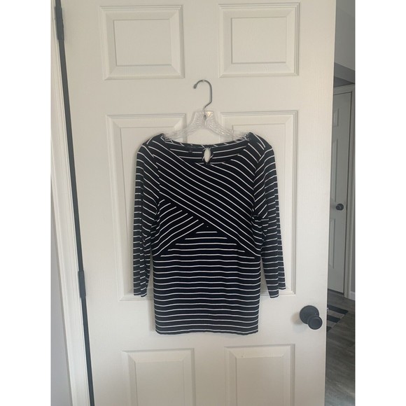 Talbots Asymmetrical Ponte Stretch Rayon T-Shirt Womens Small Stripe Flattering - Picture 3 of 10